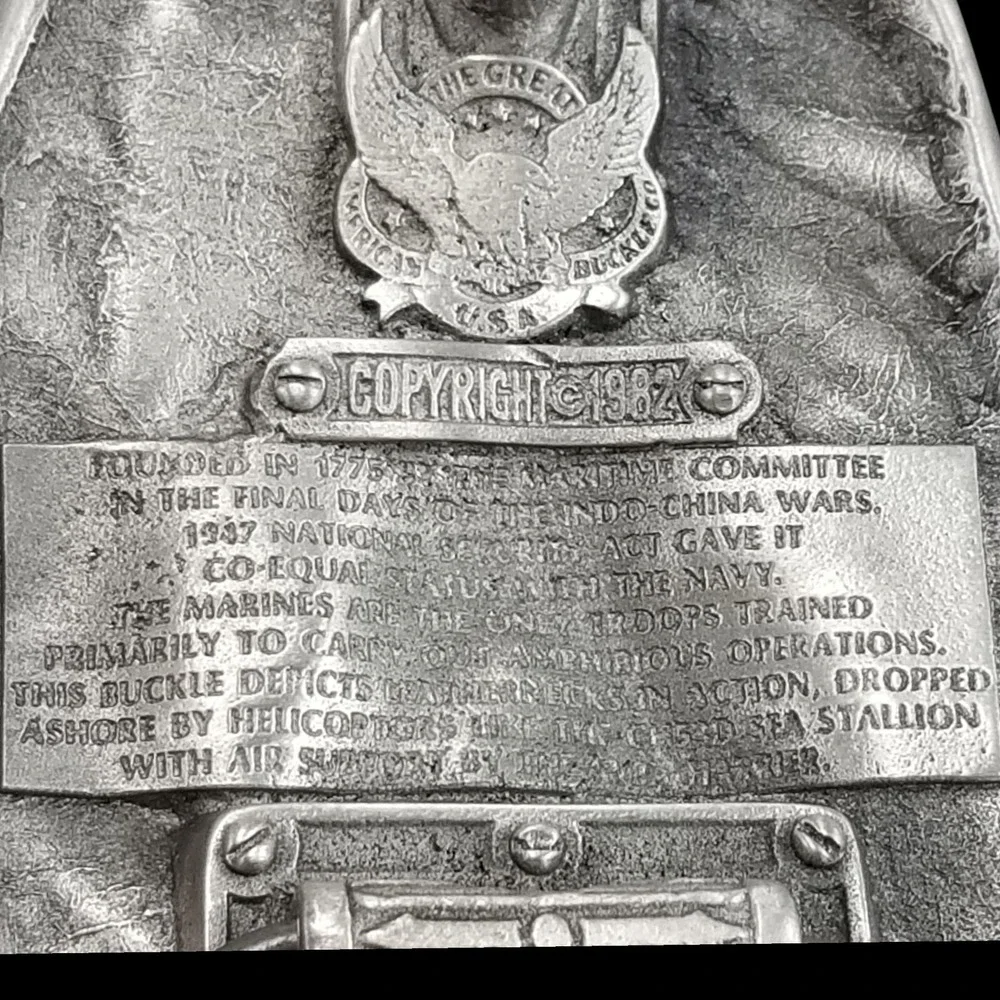 United States Marine Corps First to Fight‎ Belt Buckle USMC Vintage 1982 Pewter
